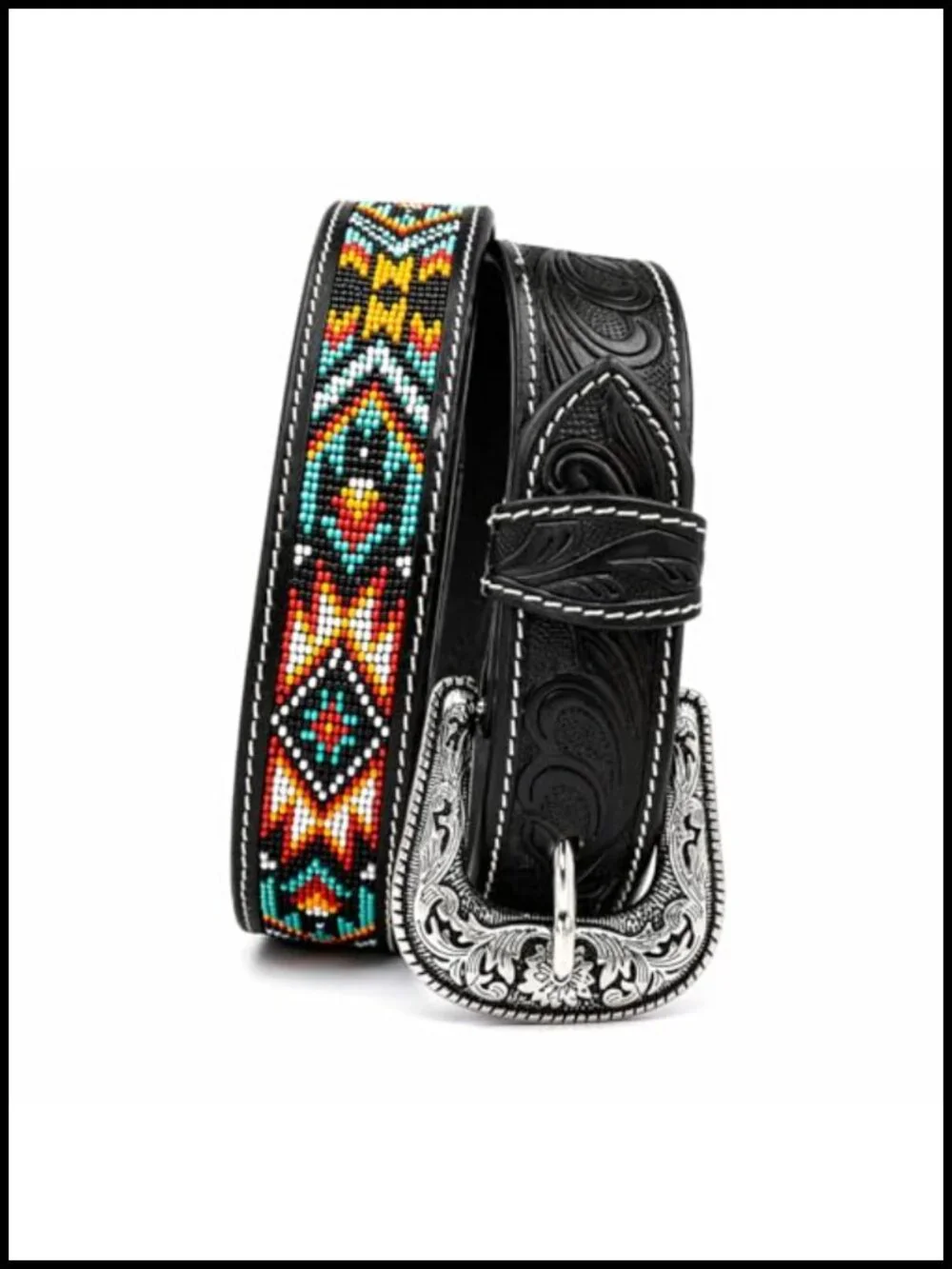 Hand Tooled Cowboy Belt with Changeable Buckle, Genuine Leather Western Belt